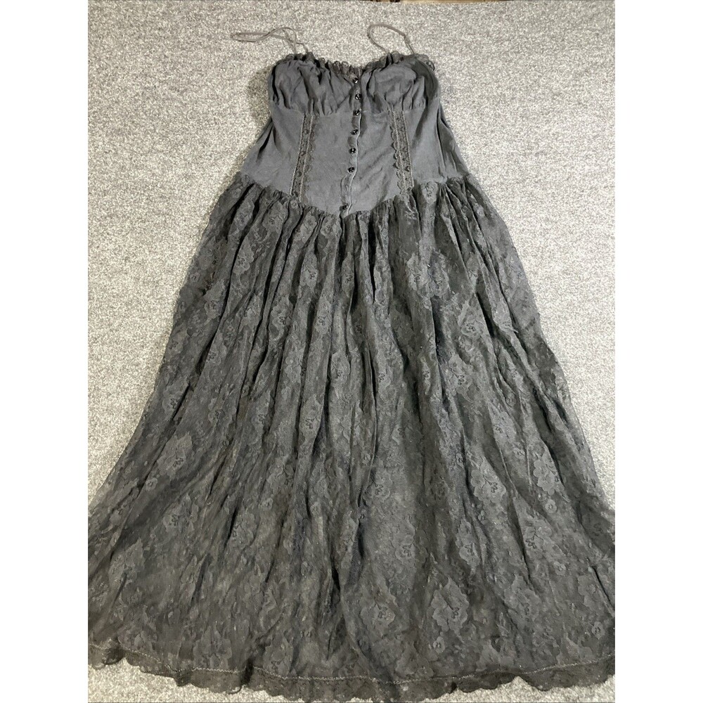 VTG Hanky Panky Black Cotton Lace Maxi Dress M Goth Grunge Corset Whimsygoth